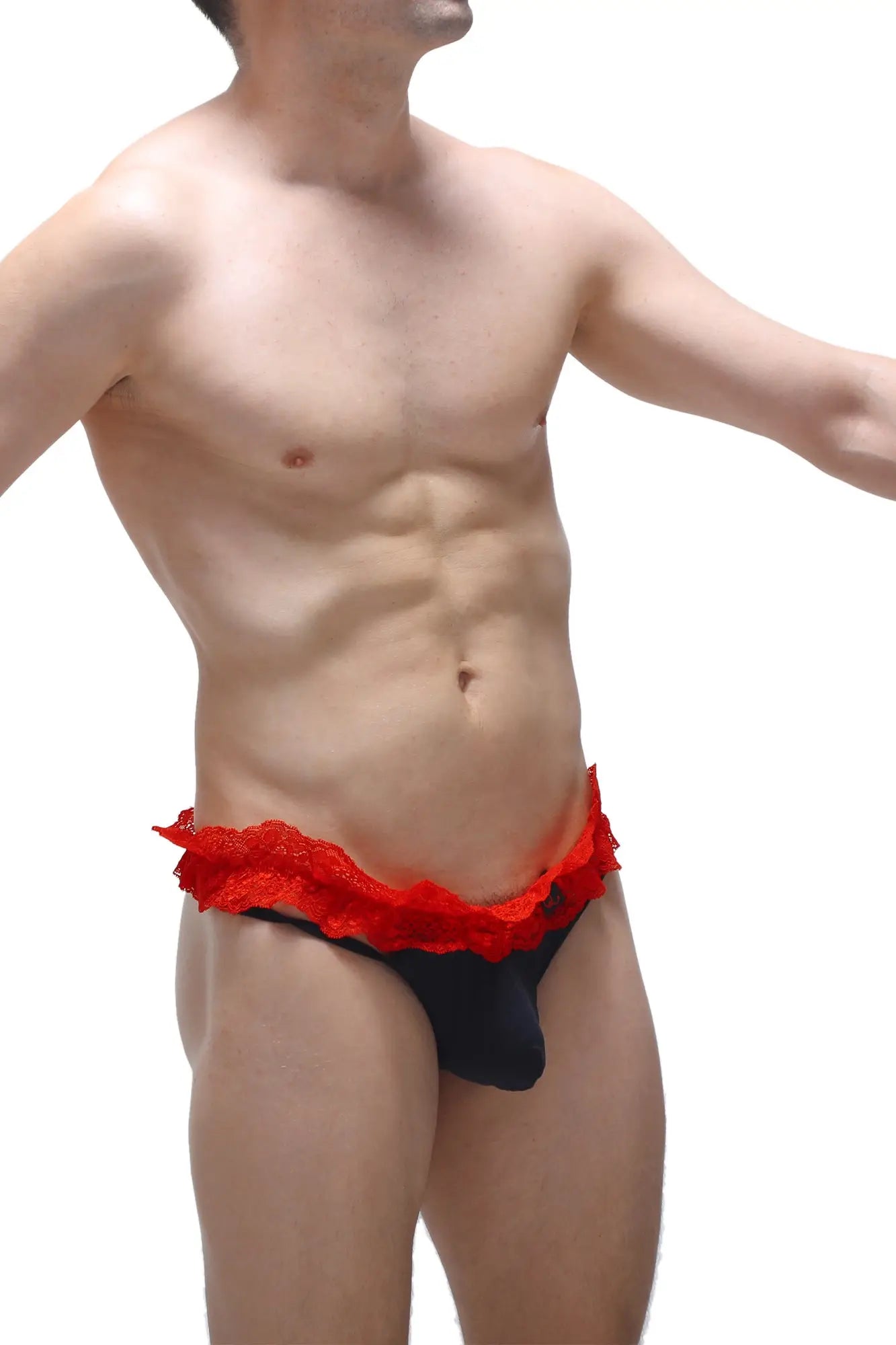 Thong fremir black briefs with vibrant red lace trim in a delicate lace design for feminine style