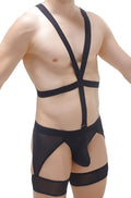 Black mesh thong harness Mece with adjustable straps and central front panel lingerie for bold intimate wear