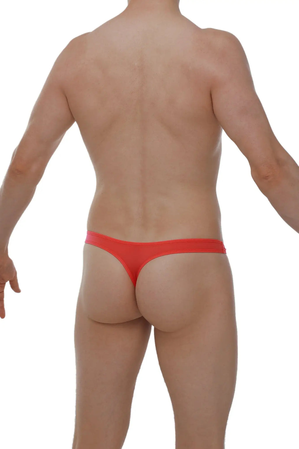 A vibrant red form-fitting thong lasso cockring in smooth fabric designed for intimate wear and support