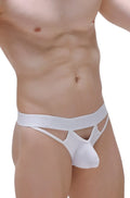 Thong mano white men’s underwear in white with a supportive waistband and distinctive cutout design