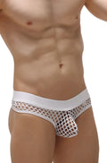 Thong nivac white white mesh briefs with solid white waistband front side view
