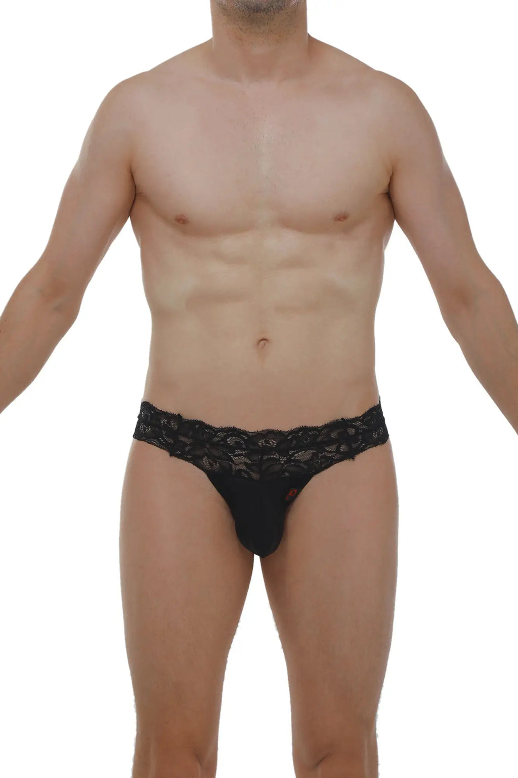 Black lace-trimmed men’s briefs thong plessis lace black with sleek form-fitting design