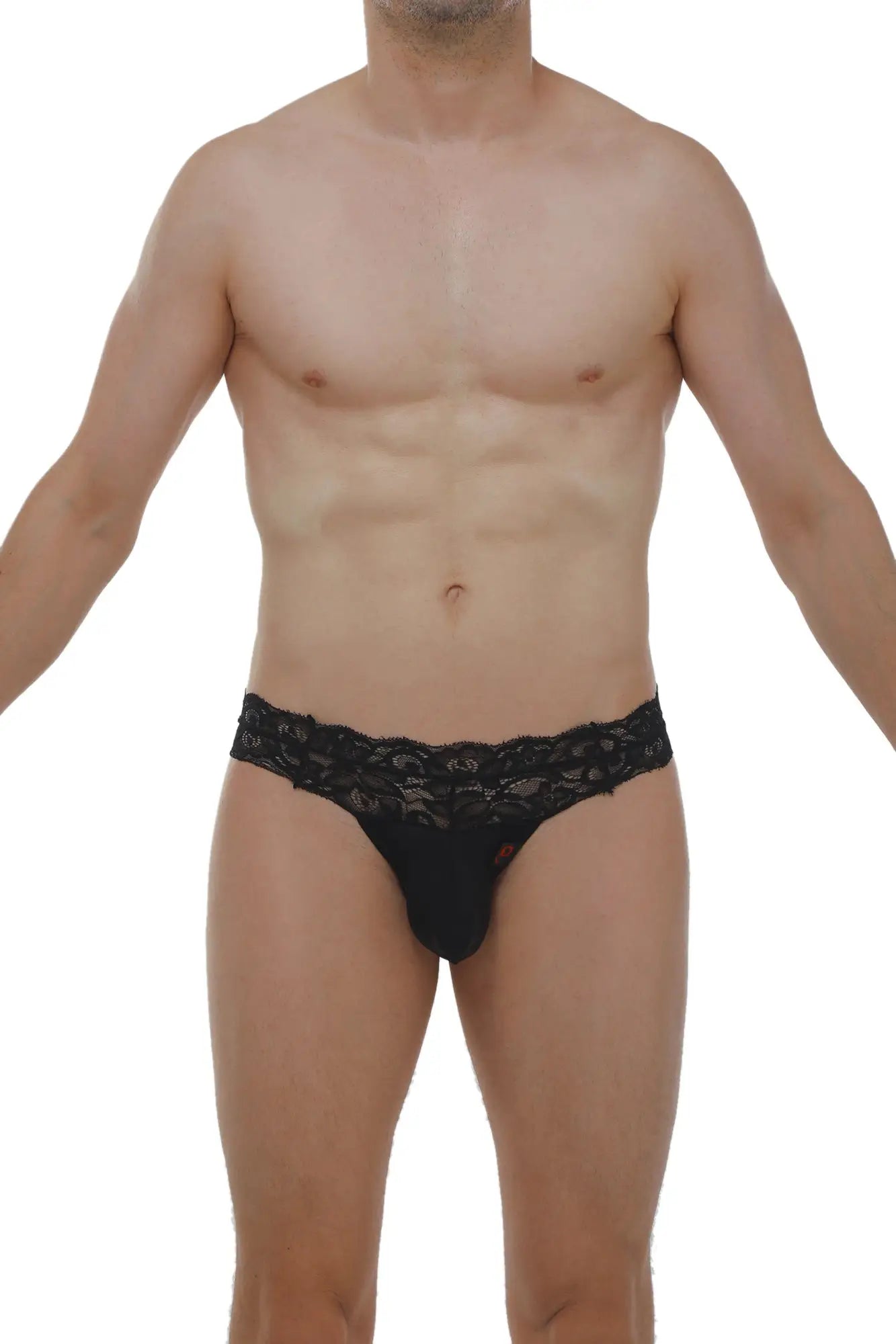 Black lace-trimmed men’s briefs thong plessis lace black with sleek form-fitting design