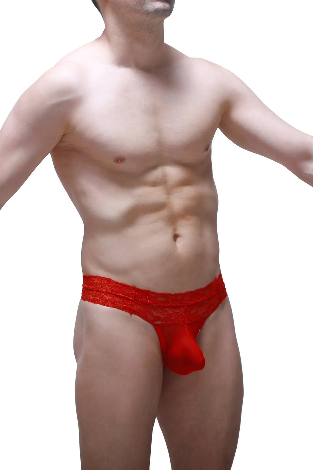 Red lace thong plessis net red with sheer intricate pattern and solid red pouch for lingerie wear