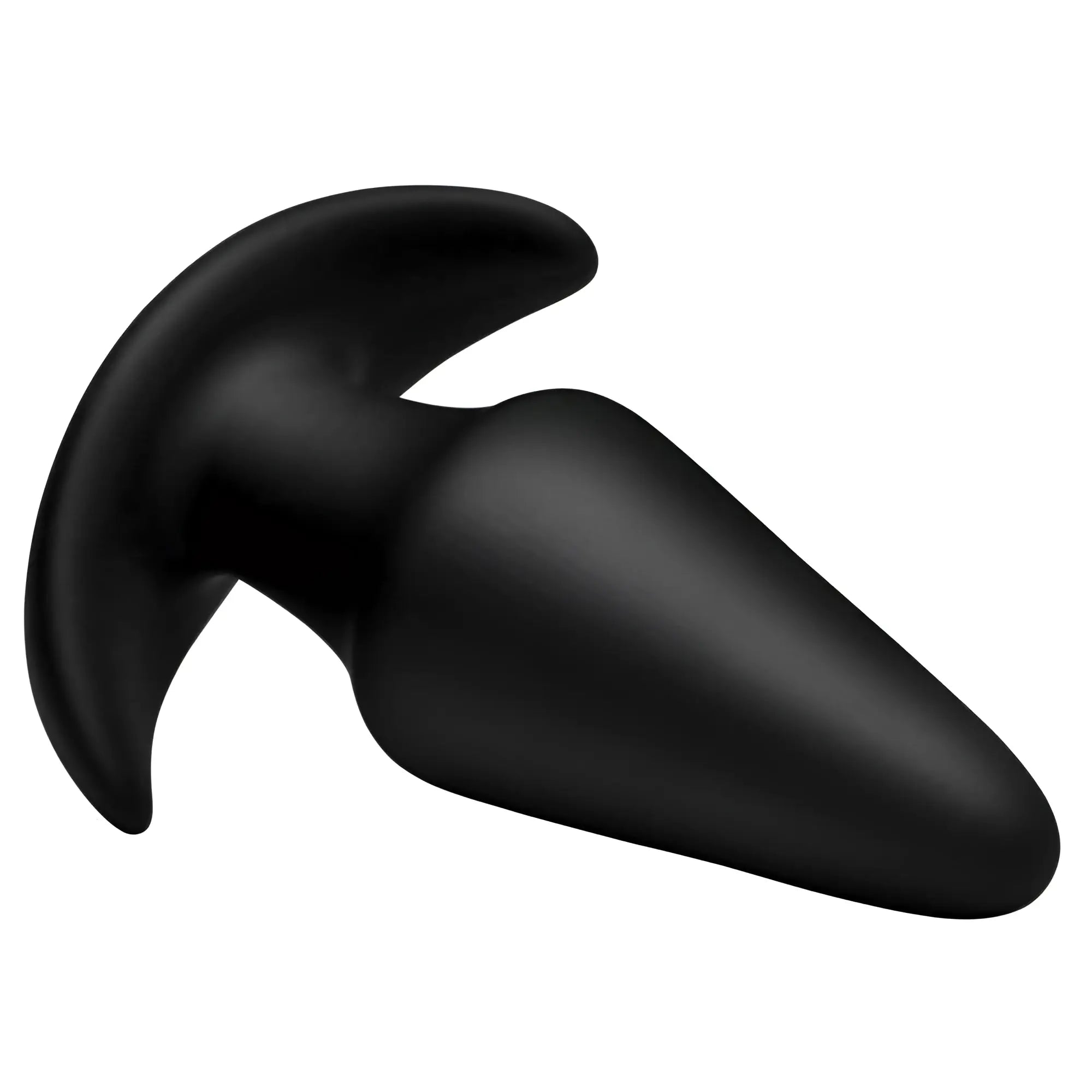 Thump It Kinetic Thumping 7X large black silicone anal plug with a curved, flared base on a plain white background.