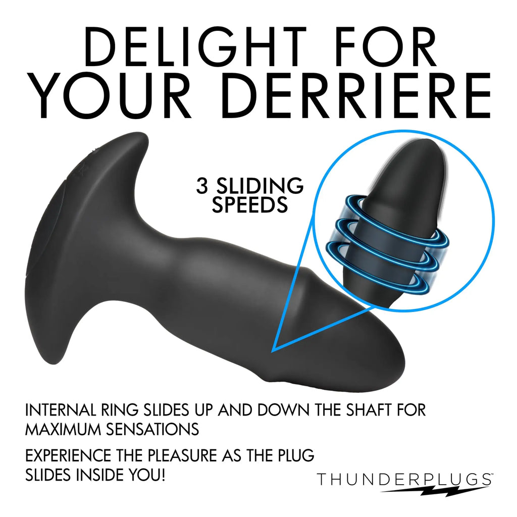 Thunderplugs 10X black silicone sliding ring missile plug with an internal sliding ring and 3 speed settings.