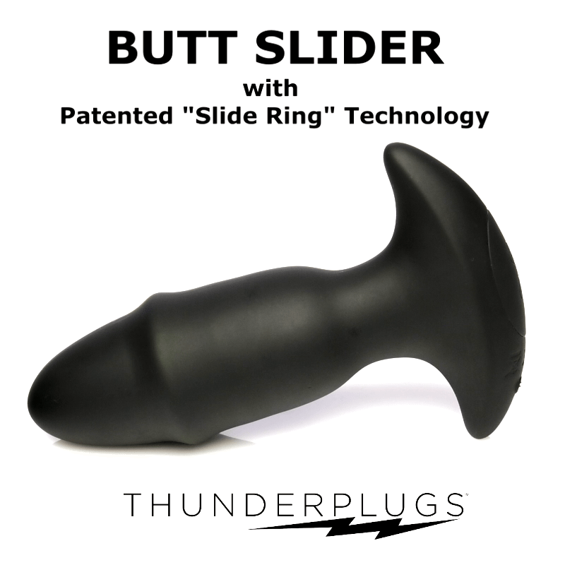Thunderplugs 10X black silicone sliding ring missile plug with a curved, flared base for comfort and control.