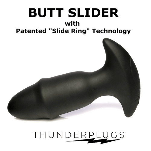 Thunderplugs 10X black silicone sliding ring missile plug with a curved, flared base for comfort and control.