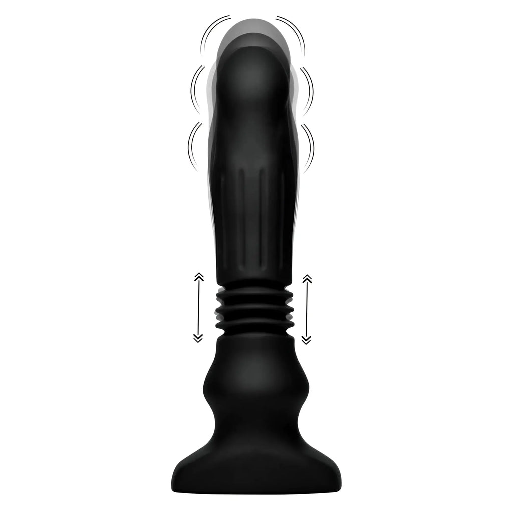 Black Thunderplugs silicone swelling and thrusting plug featuring motion indicator lines on a white background.
