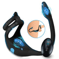 Thunderplugs black silicone cock ring and anal stimulator with blue vibration indicators and a usage diagram.