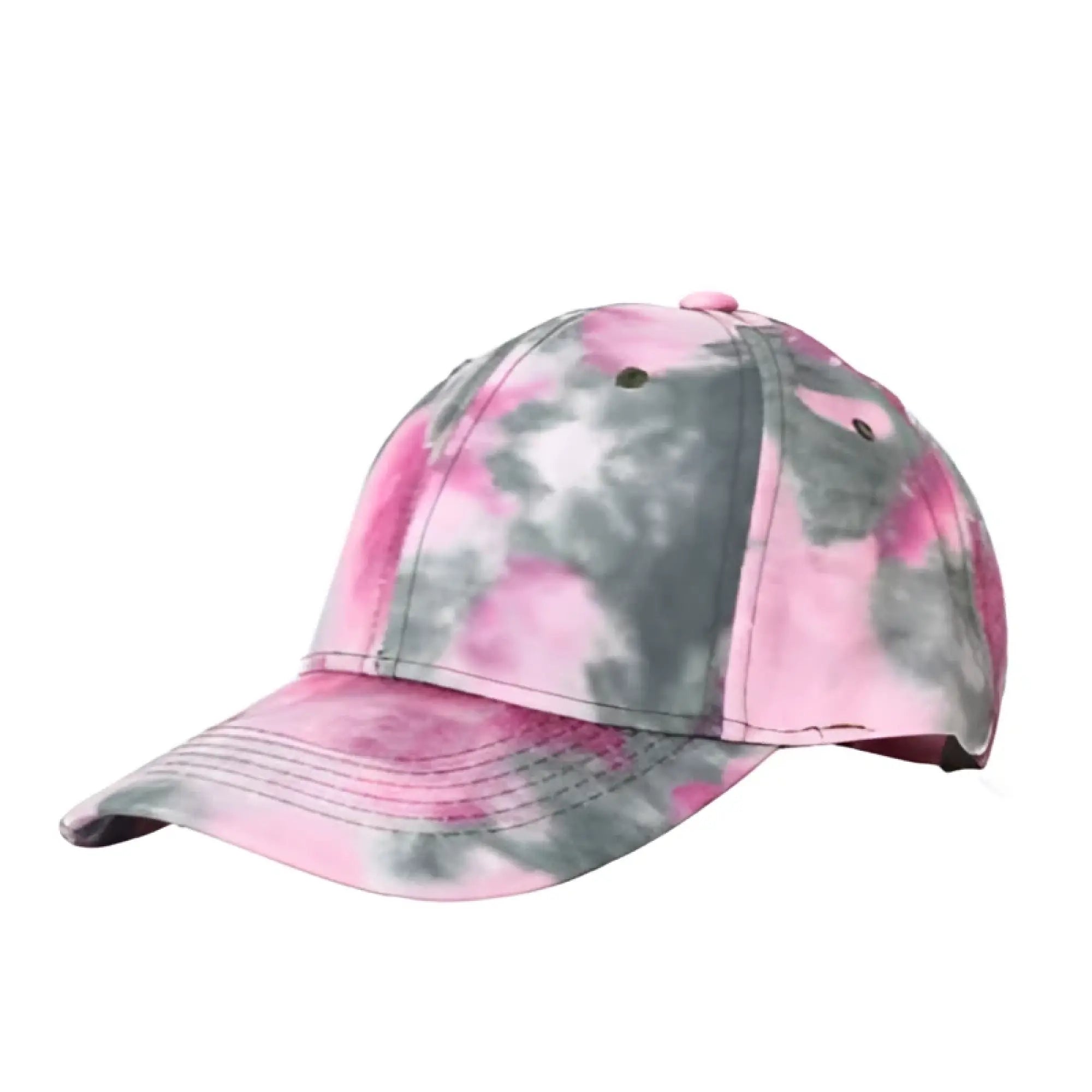 Pink and gray tie-dye baseball cap with curved brim made of soft fabric for casual wear