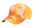 A vibrant multi-orange tie dye baseball cap with stitched panels and a curved brim for casual wear