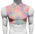 A vibrant sleeveless tie dye crop top with pink blue yellow and white colors perfect for casual summer wear