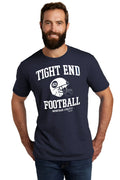 Navy blue cotton tri-blend t-shirt with white tight end football graphic and football helmet design