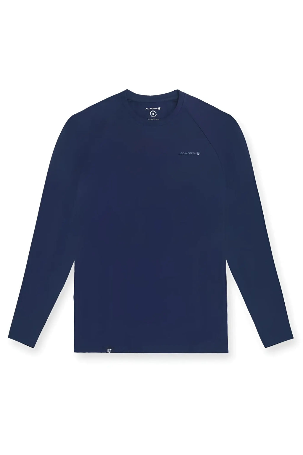 Navy long sleeve Titan muscle-fit performance shirt with subtle brand logo on chest and collar for active wear