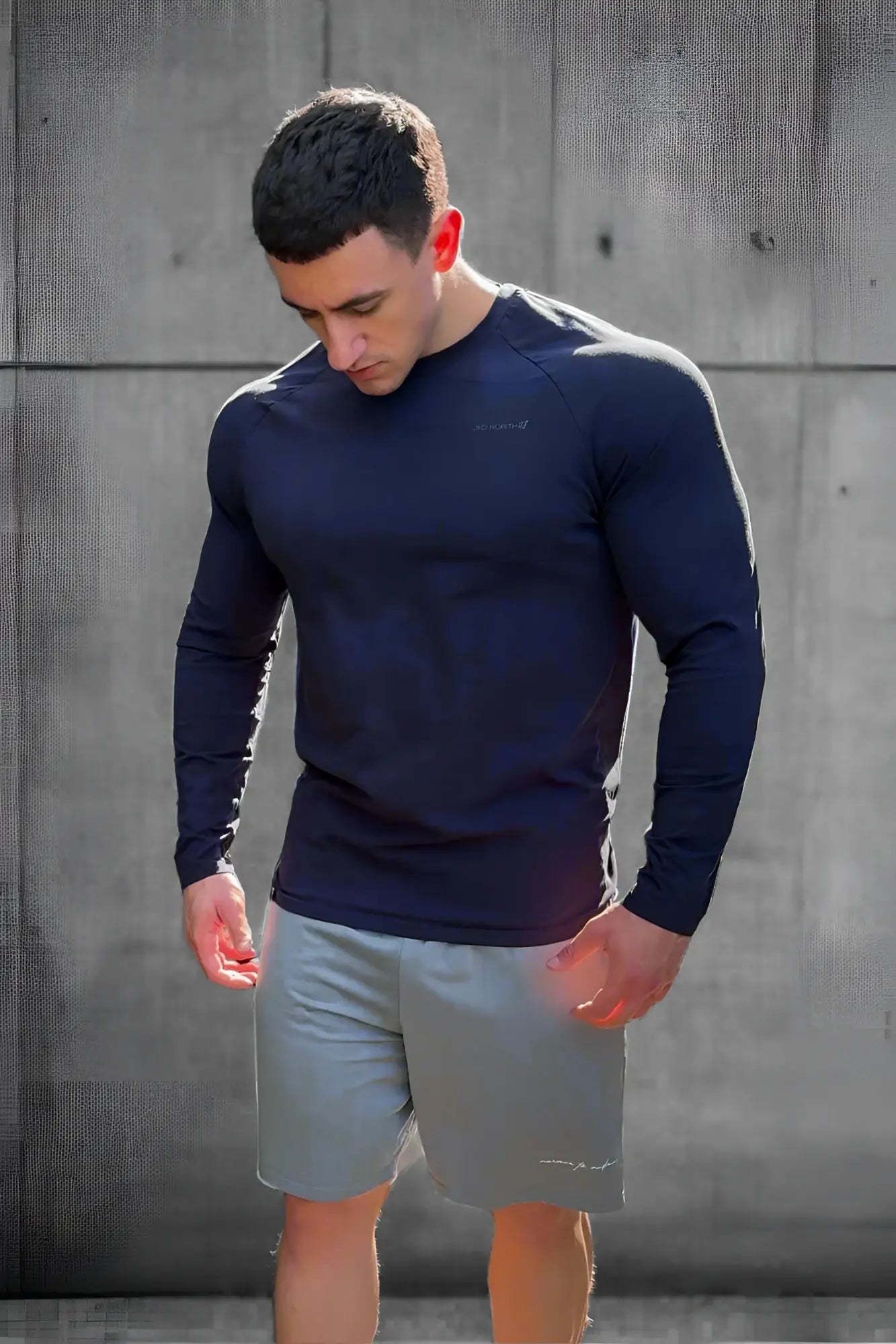 Titan muscle-fit long sleeve t-shirt navy dark navy fitted athletic shirt designed for performance and comfort