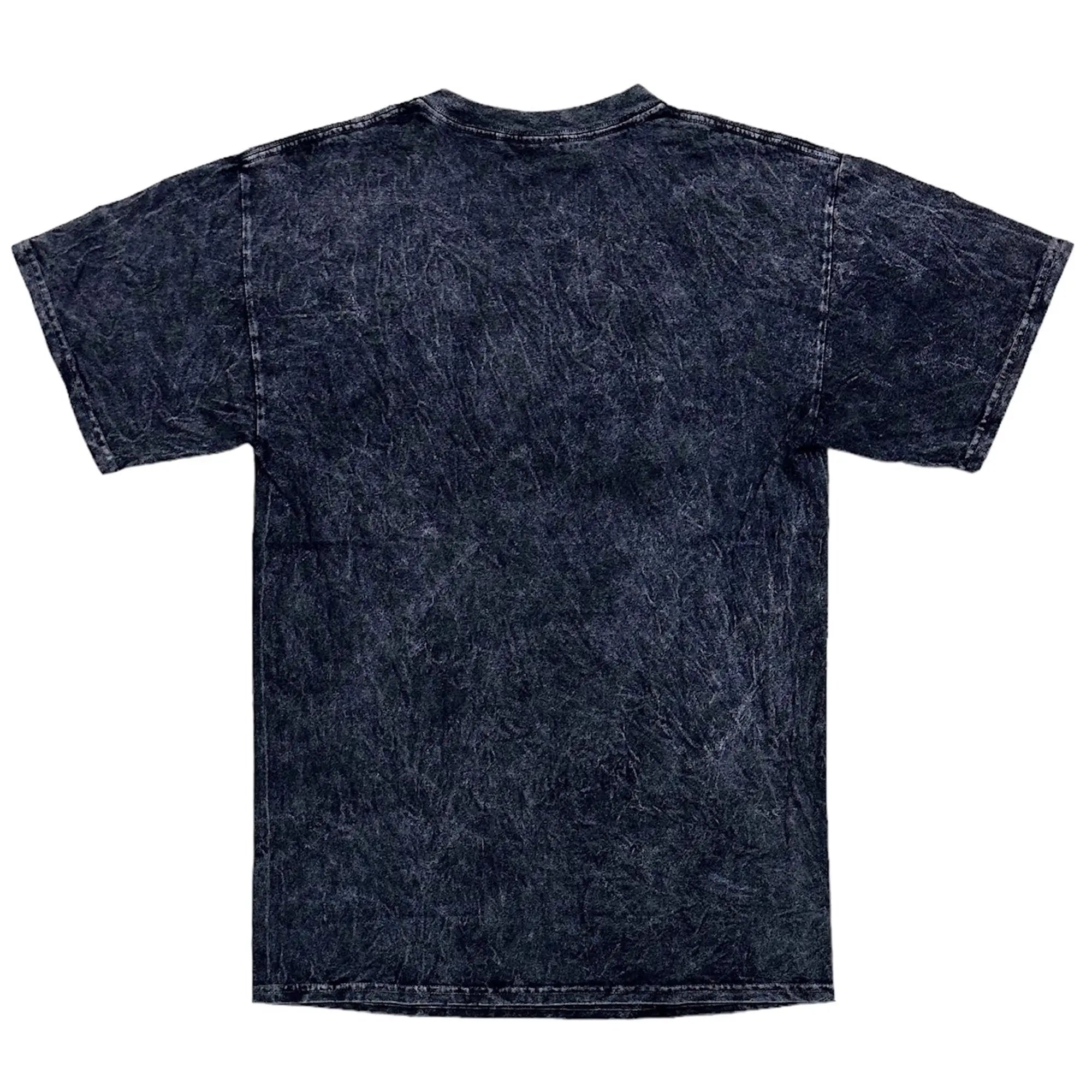 Dark blue distressed cotton tlc tee shirt with faded textured appearance
