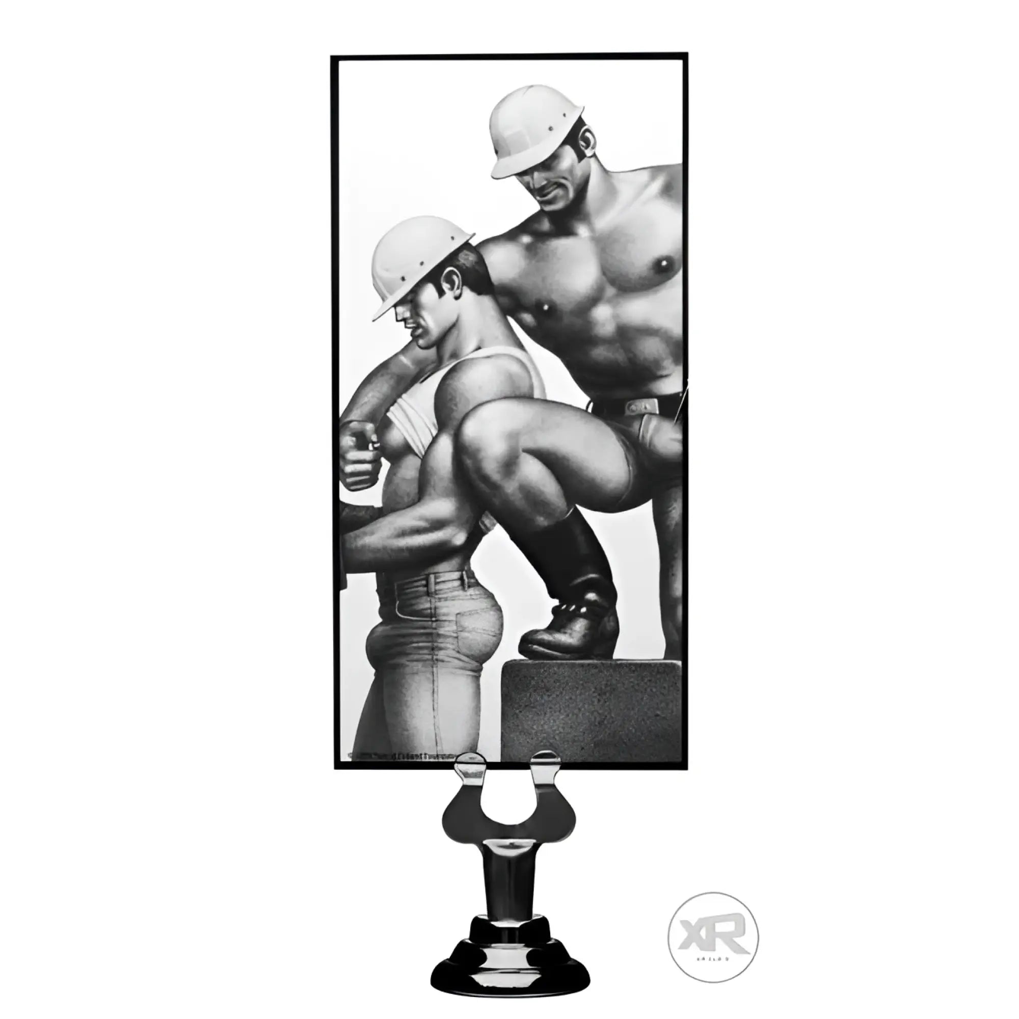 Tom of Finland 3 Piece Cock Nuts: A black-and-white art print featuring two muscular men in construction gear.