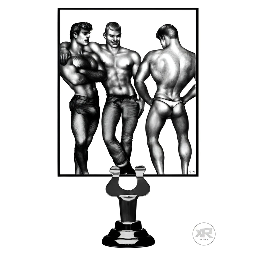Tom of Finland 3 Piece Silicone Cock Ring Set featuring a black-and-white illustrative graphic of three muscular men.