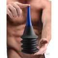 Black and blue tom of finland enema delivery system with ribbed silicone body and rigid plastic nozzle