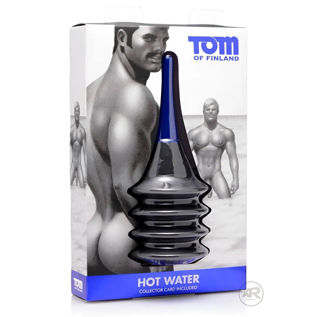 Blue and black glass hot water douche with ergonomic design from tom of finland enema delivery system