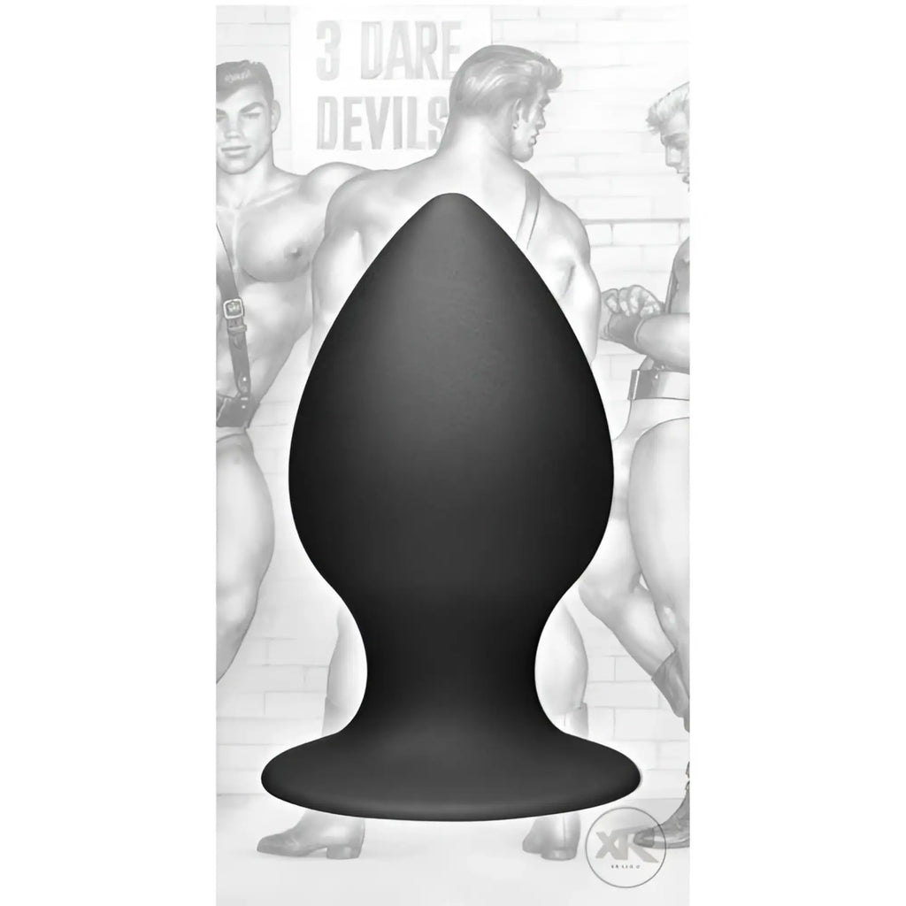 Black silicone tom of finland large anal plug with smooth teardrop shape and wide base for stability