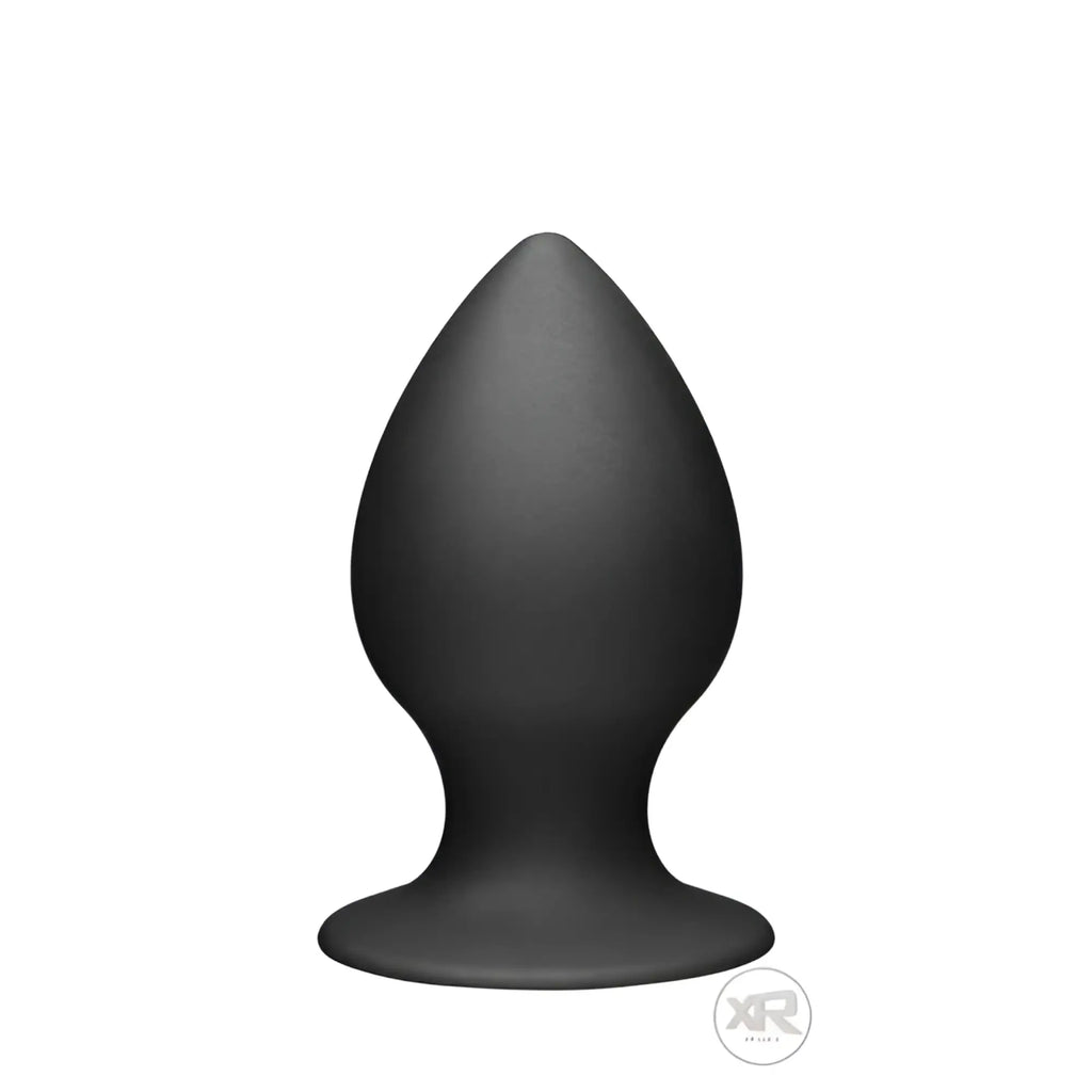 Black silicone Tom of Finland large anal plug with smooth teardrop design and rounded base for comfortable use