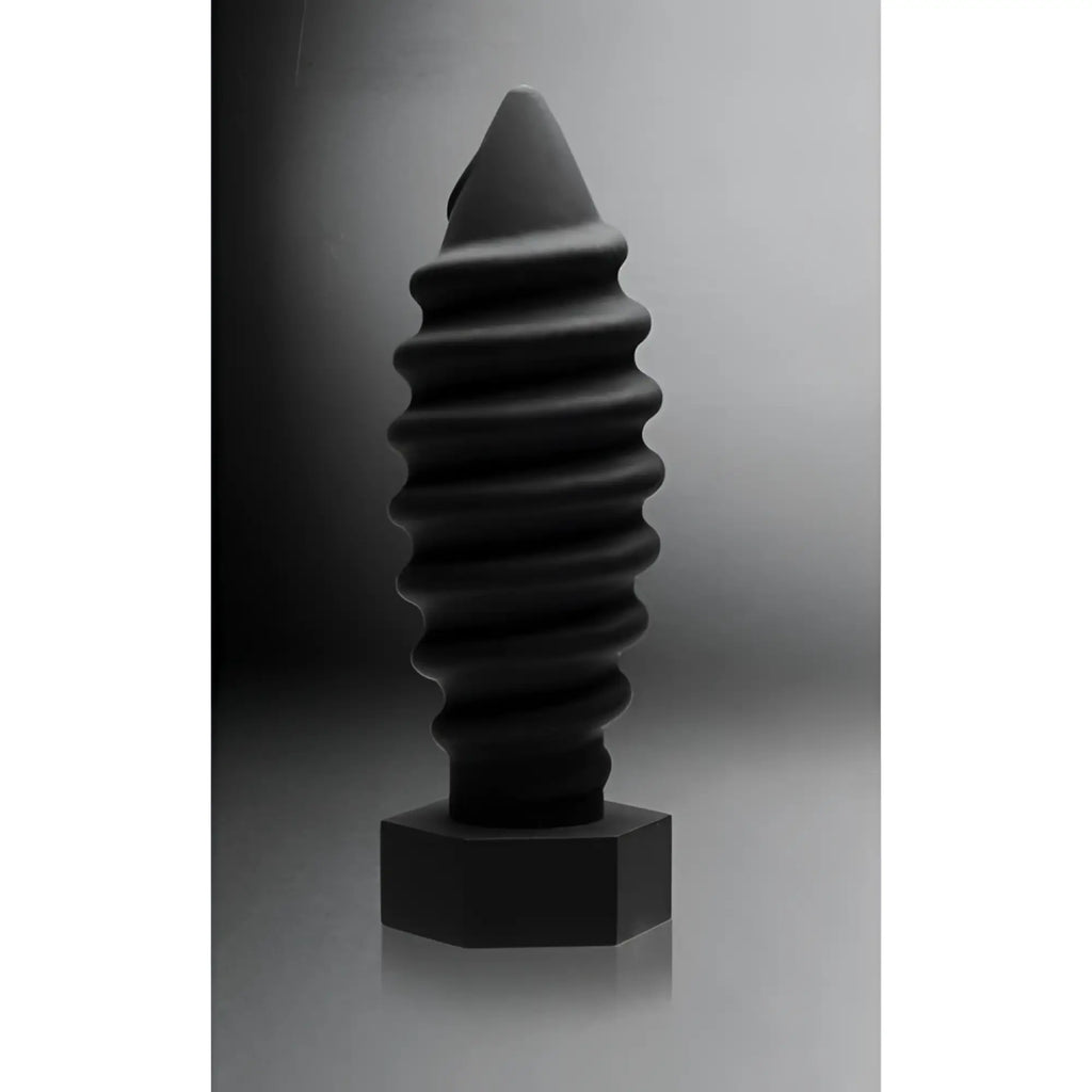 Tom of Finland Screw U anal plug: a matte black, screw-shaped silicone toy with a hexagonal base.