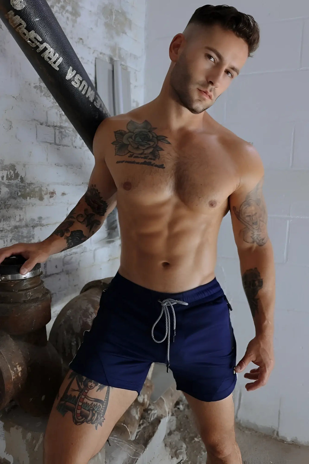 Navy blue Trade Trainer shorts with white drawstring made of breathable fabric for athletic use