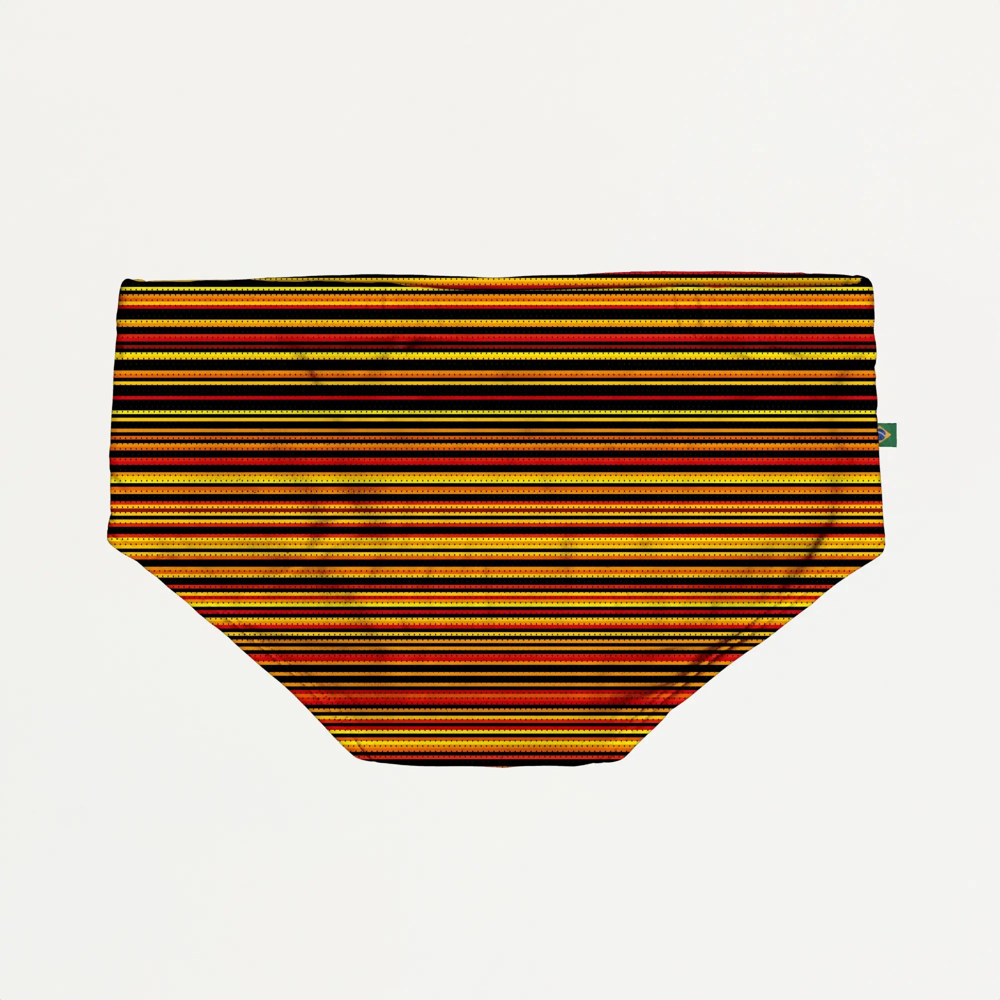 Trancoso superfit sunga mens designer swimwear with vibrant orange red black striped pattern and gold accents
