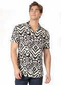 Tribal abstract s s shirt black and white patterned short-sleeved button-up with intricate ikat design