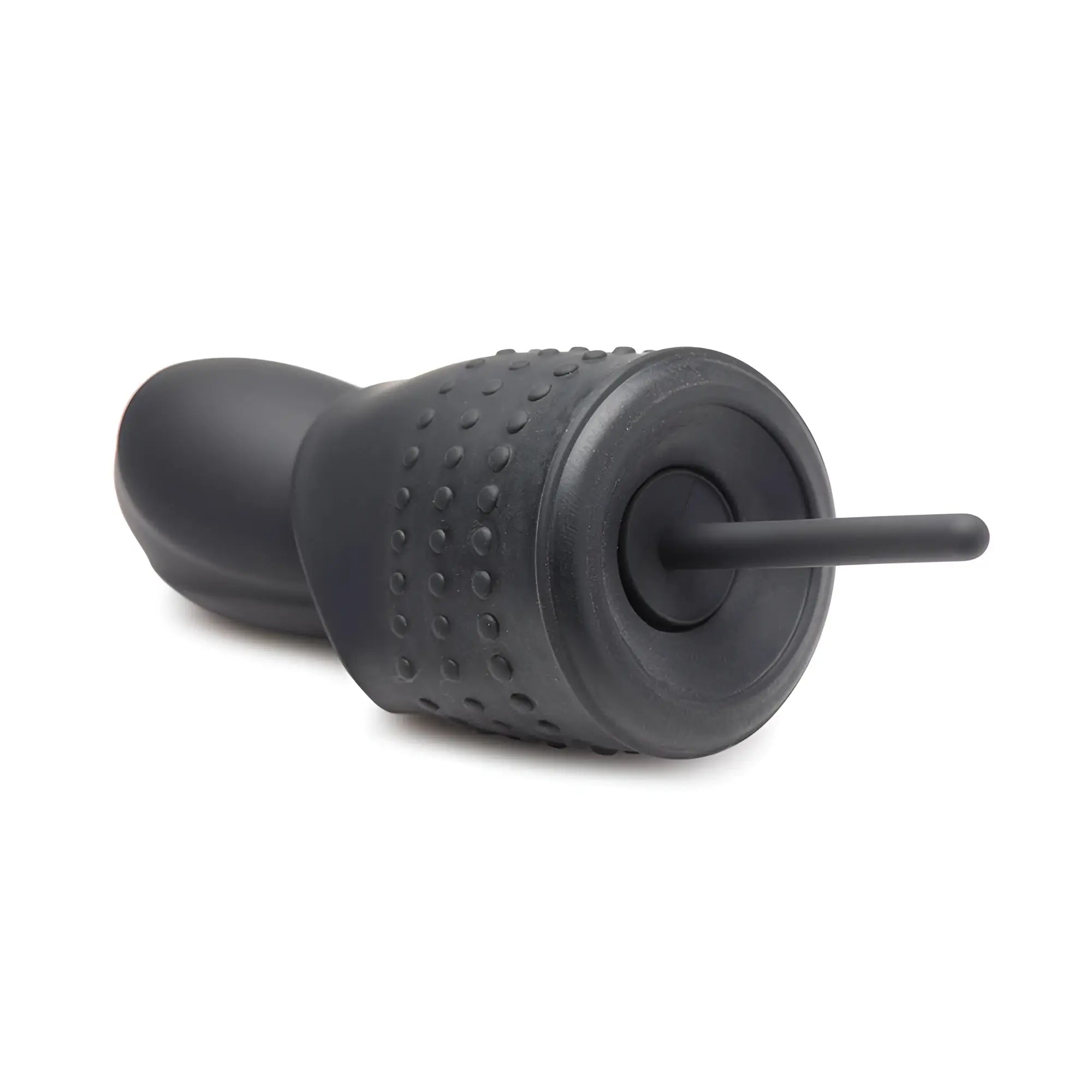 Black Trinity Men 10X vibrating penis head teaser with a textured silicone grip and a thin urethral sounding rod.