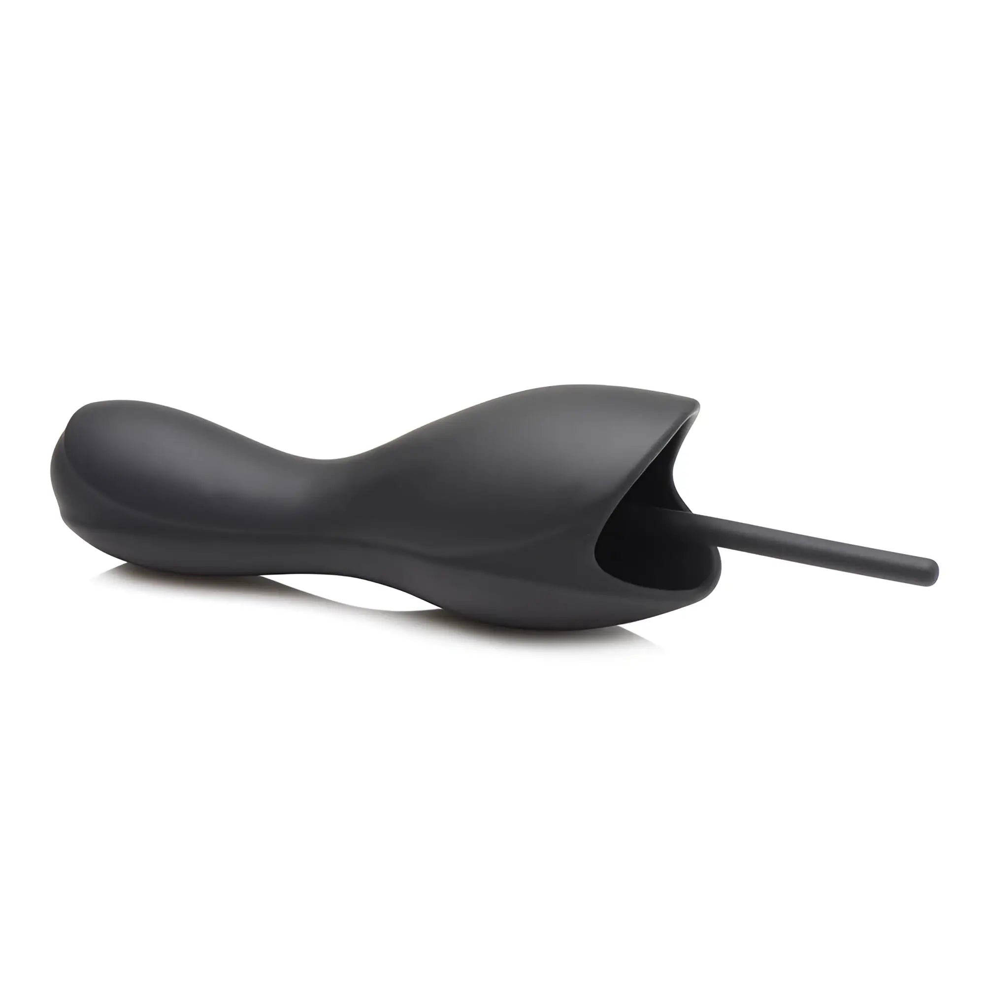 Trinity Men 10X vibrating penis head teaser in matte black, featuring an ergonomic curved design and urethral sound.