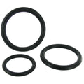 Trinity Men Black Triple Cock Ring Set: Three smooth, plain black silicone rings of varying sizes against a white background.