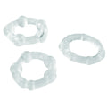 Three Trinity Men Clear Performance cock rings in clear, textured silicone, displayed on a white background.