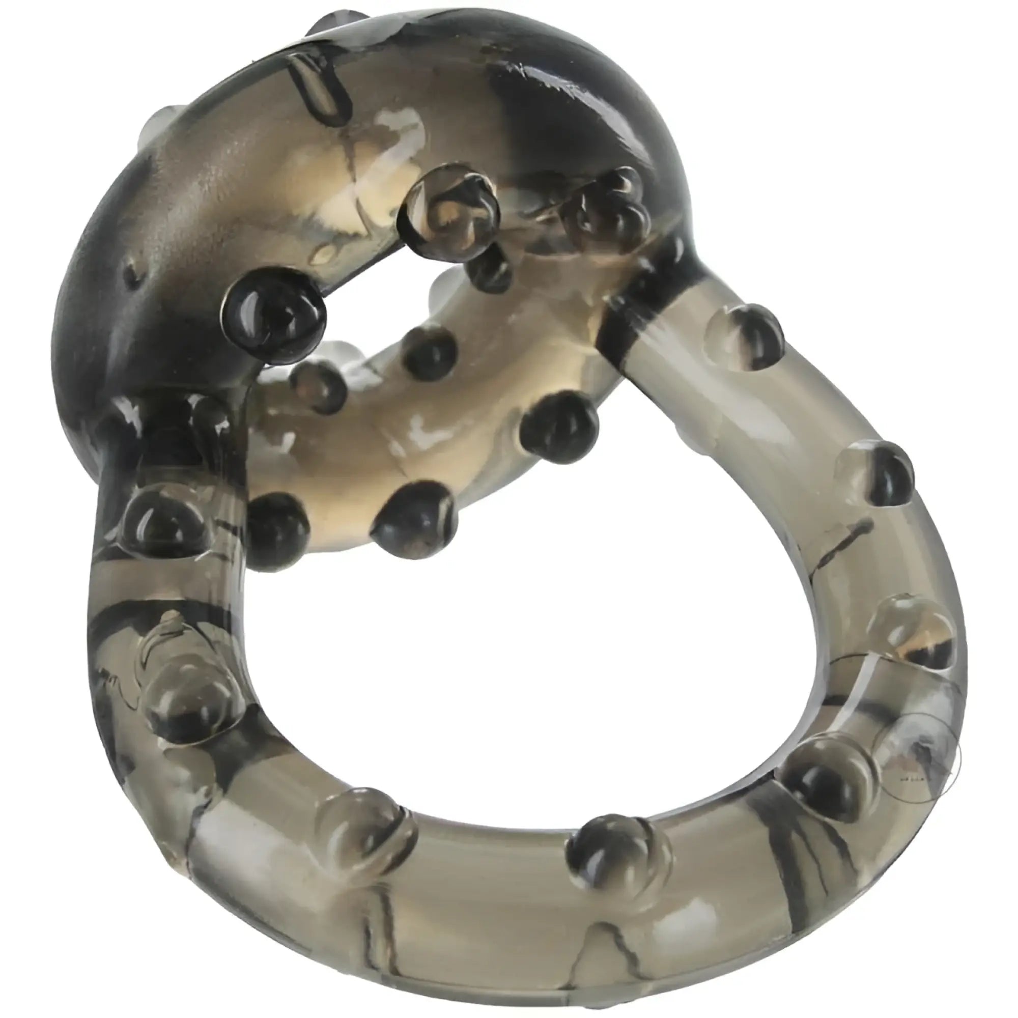 Trinity Men The Enhancer: A translucent grey, dual-ring silicone cock ring featuring textured bumps for stimulation.