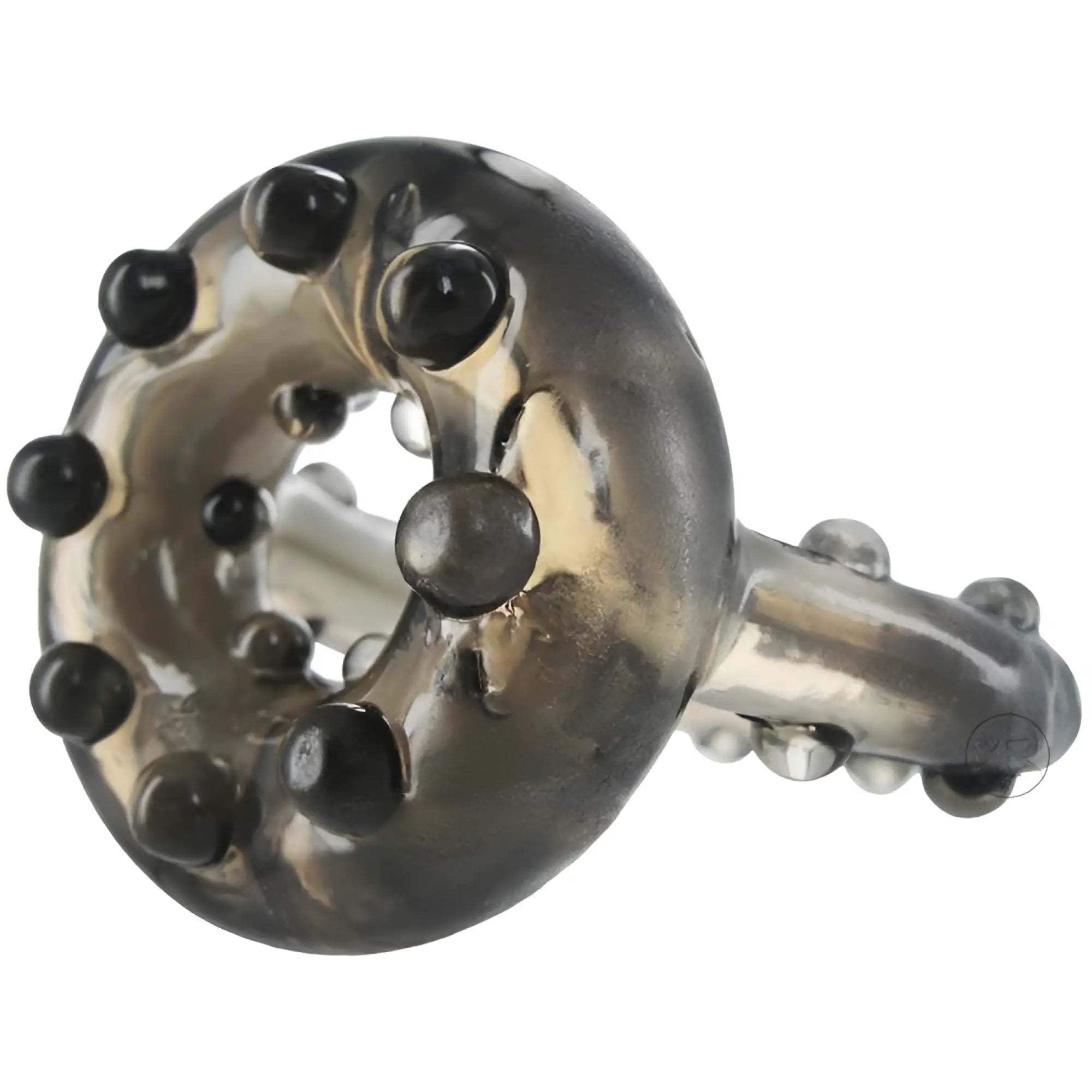 Trinity Men The Enhancer cock ring: a translucent, smoke-colored silicone ring featuring raised beaded texture.