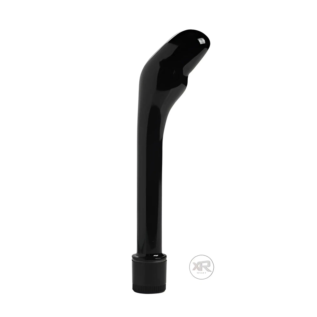 Trinity Men The Essential P-Spot Vibe: a sleek, black, ergonomic curved prostate massager with a textured base.