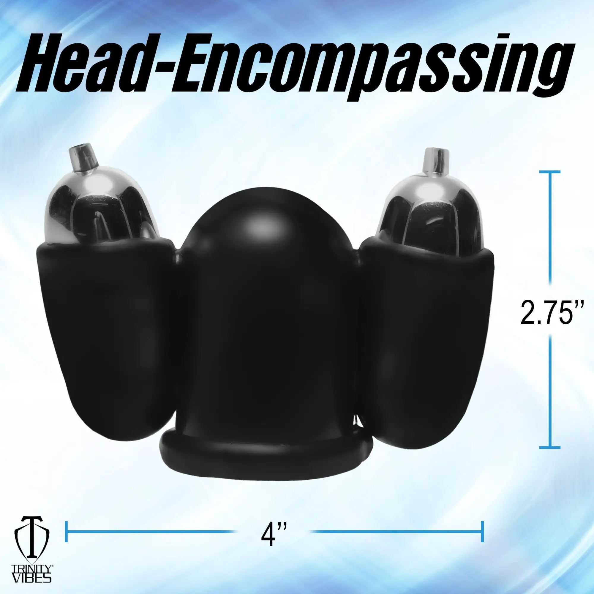 Trinity Men Multi Speed Vibrating Penis Head Teaser is a black, 3-pronged silicone device with silver metallic tips.