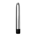 Trinity Vibes 7-inch silver slim vibrator with a smooth, metallic finish and a black base on a white background.