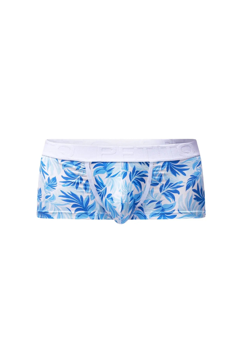 Trunk maeha men’s briefs with blue tropical leaf pattern and white elastic waistband for comfortable wear