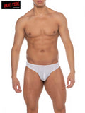 White mesh tryst backless thong briefs with perforated design showing the back side of the product