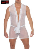 White mesh men’s lingerie set with sleeveless design and tied waistband from the tryst sleeveless judo collection