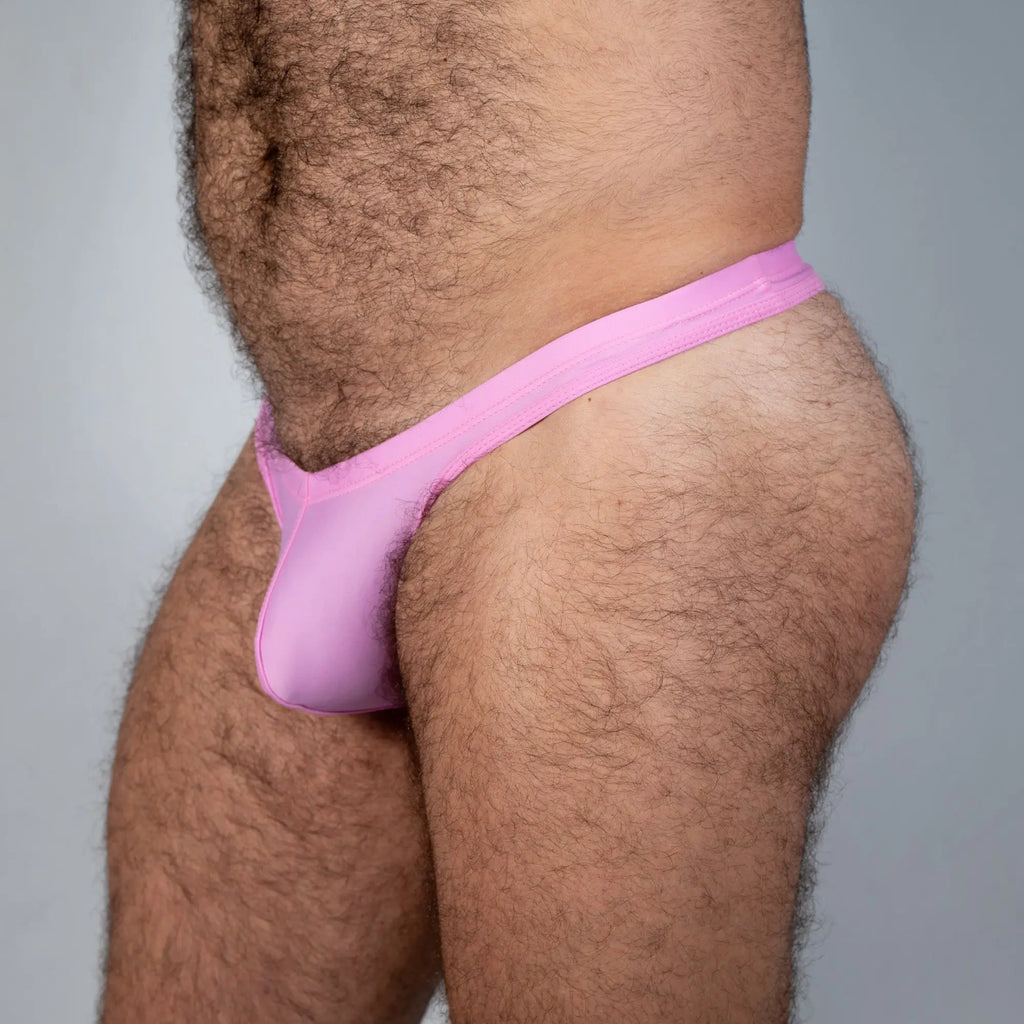 Pink tulio swim thong made of mesh fabric designed for comfortable swimwear use