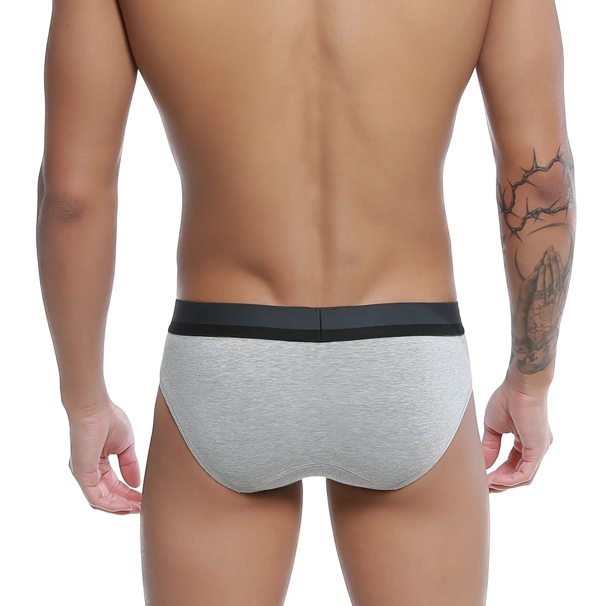 Gray heathered briefs with solid black waistband u station adam brief gray u0122-020 front view