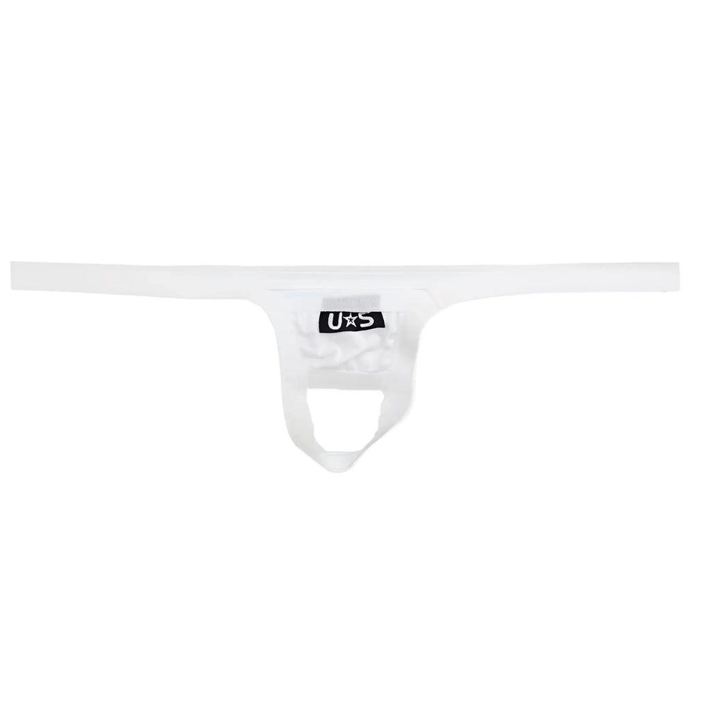White u s branded thong made of smooth stretchy fabric with minimalist design for u station ball holder use