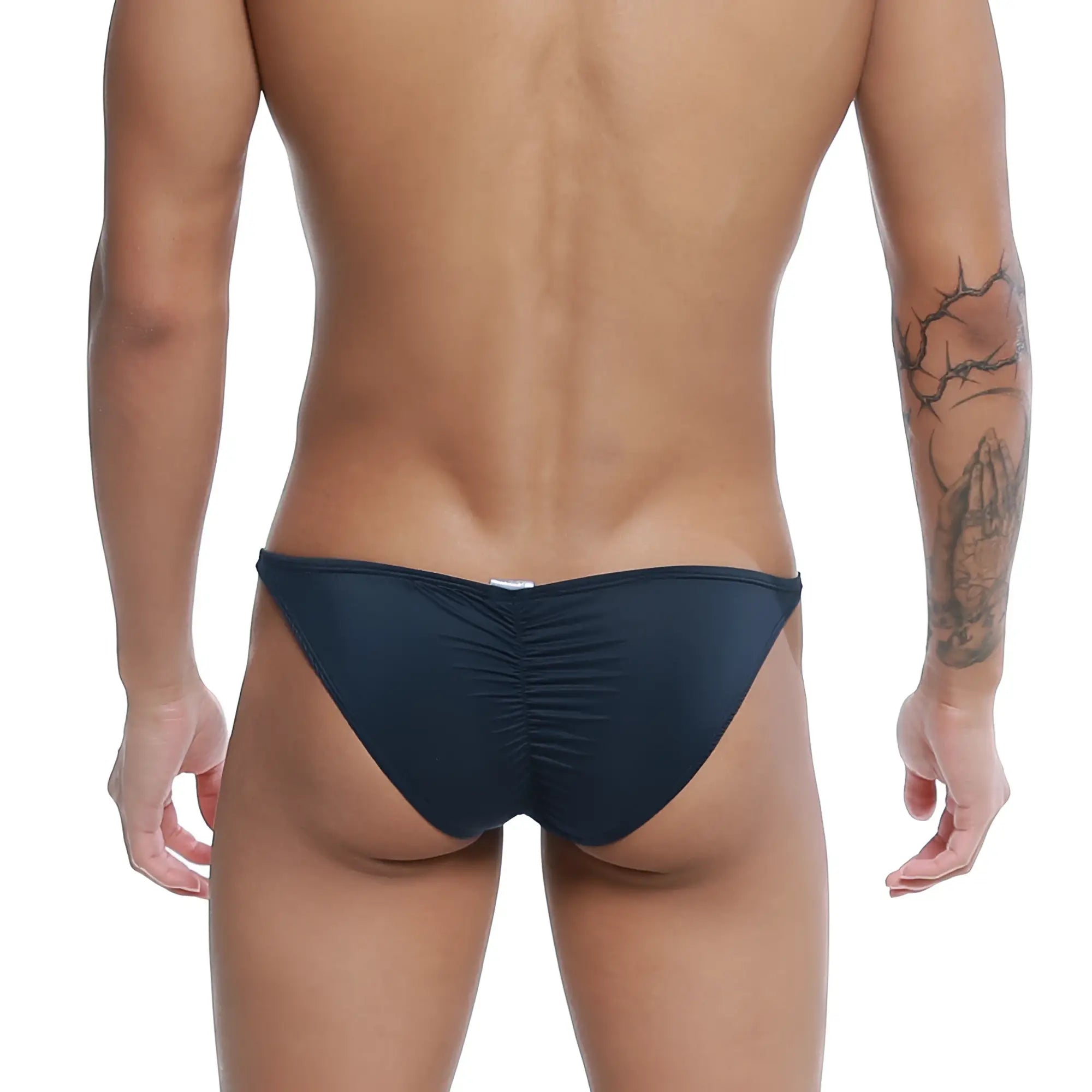 Navy blue ruched swim trunks from U-Station Me Bikini U0032-199 designed for comfortable beachwear use