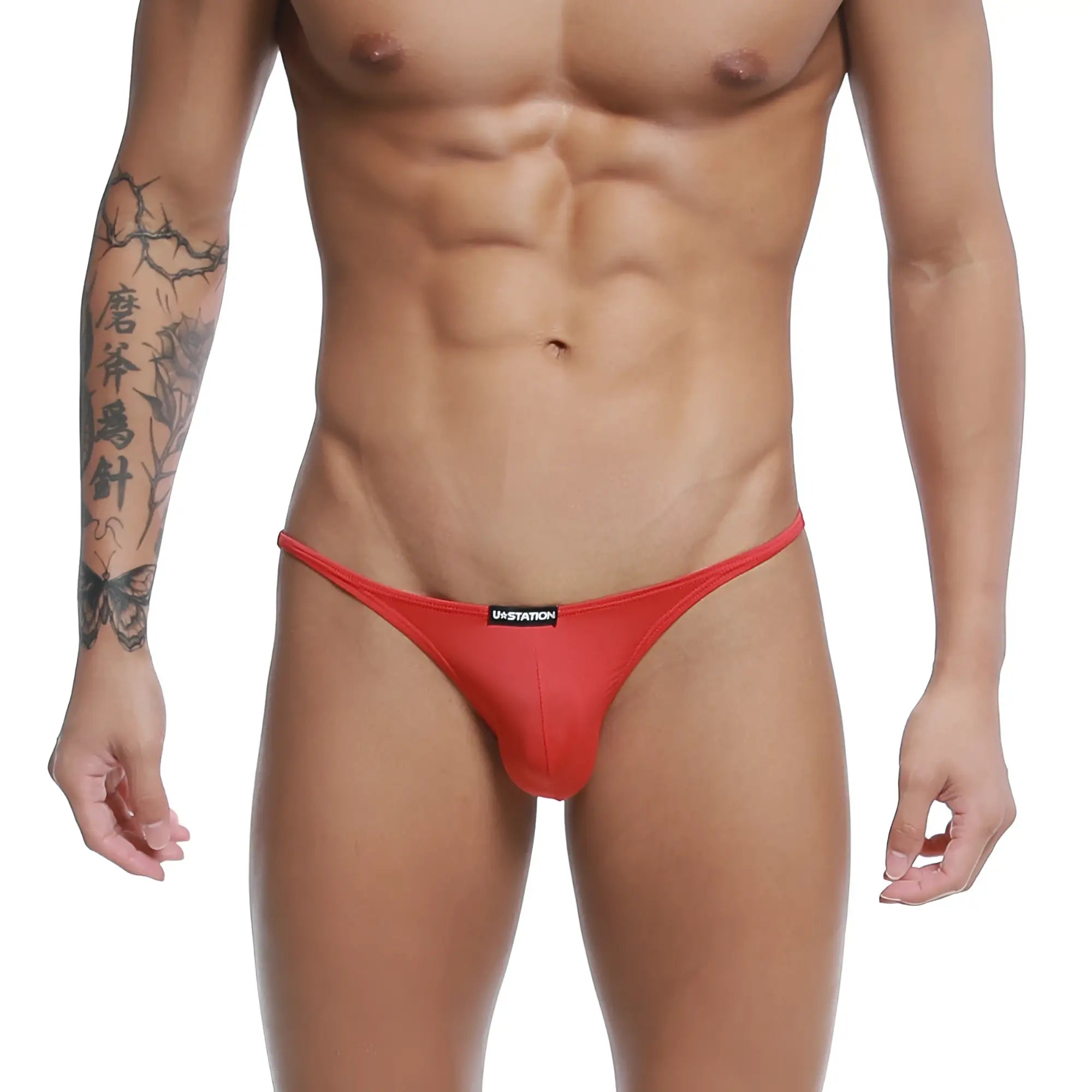 Red u-station thong bikini u0032-600 with a snug form-fitting design perfect for swimwear beachwear use