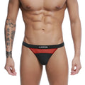 Black and red U-Station Bow Thong athletic briefs featuring a bold sporty design for active wear