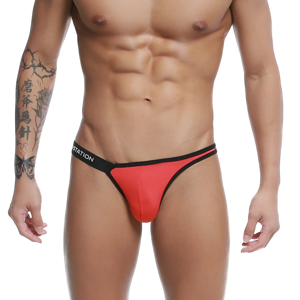 Red and black U-Station Calypso bikini thong with sleek form-fitting design for stylish swimwear looks